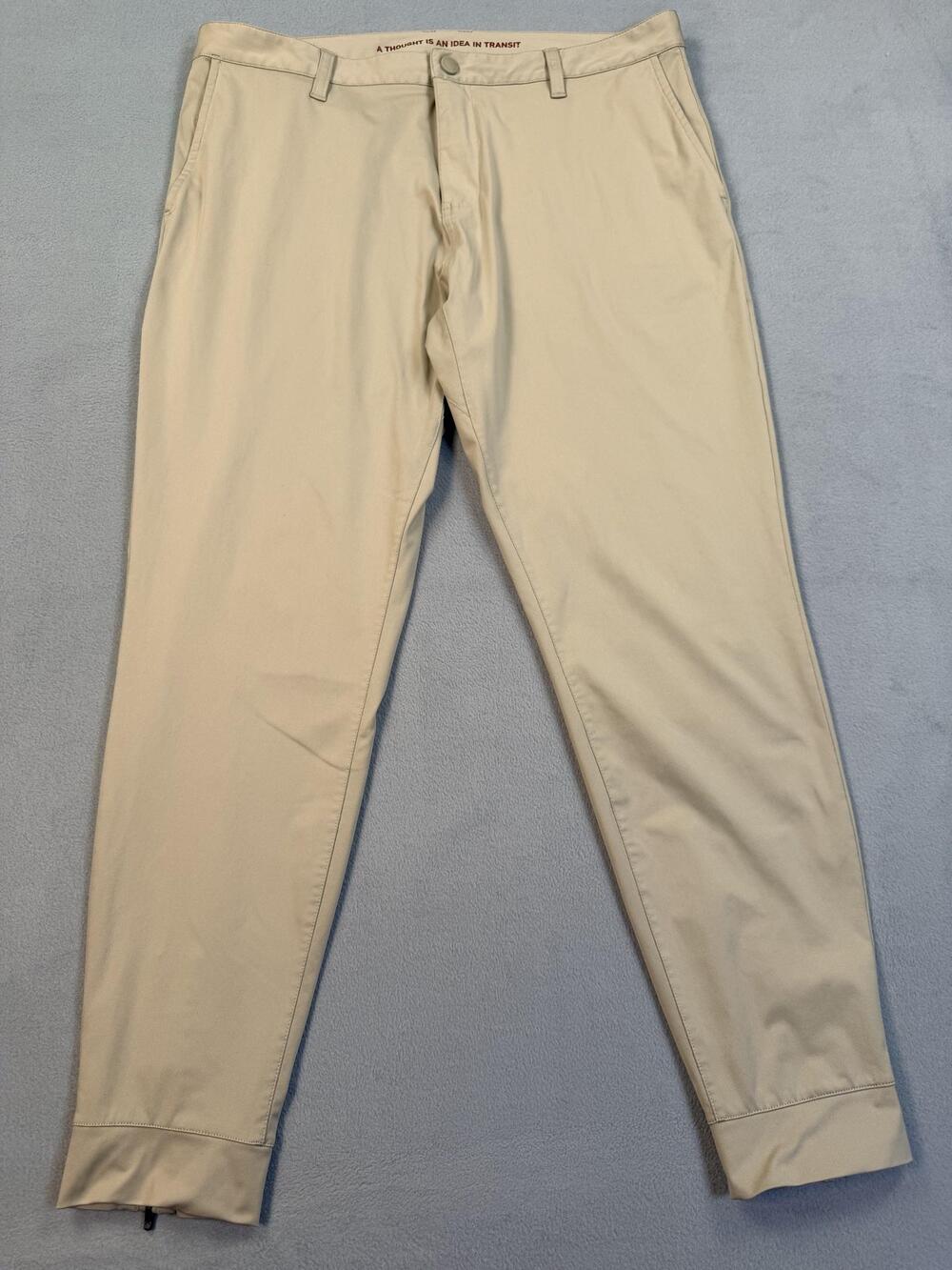 Rhone Jogger Pants Mens 36 Beige Lightweight Tapered Ankle Zip Polyester